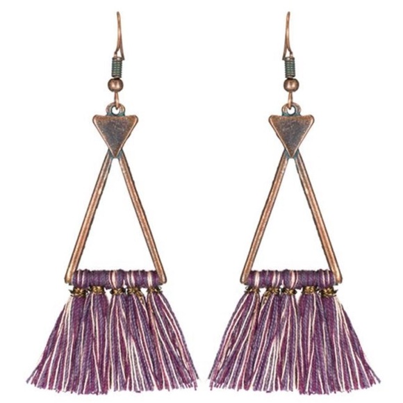 Boho Tribal Triangle Long Thread Tassel Earrings - Picture 1 of 1